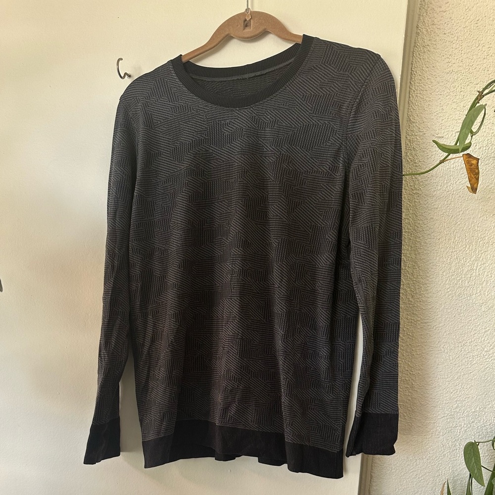 Lululemon swiftly ls top in black grey knit pattern 10